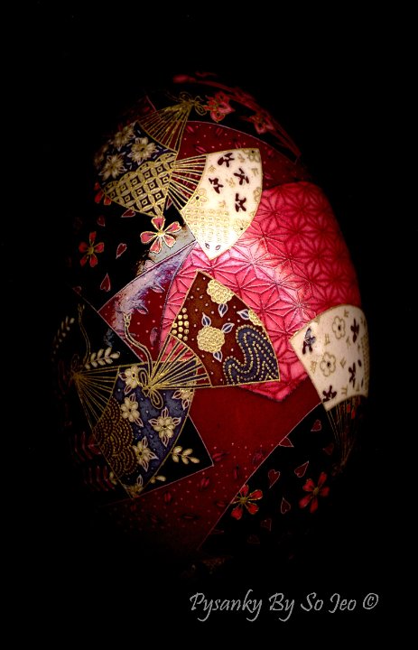 Kimono Fans Chiyogami Ukrainian Style Easter Egg Pysanky by So Jeo
